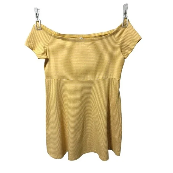 old navy off the shoulder striped dress Old Navy | Dresses | Old Navy Mustard Yellow Striped Off The Shoulder Dress  Size Xl Nwt